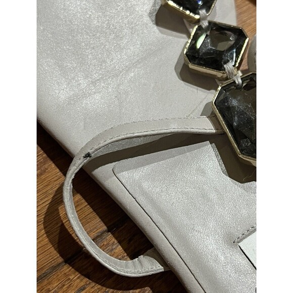 DIANE VON FURSTENBERG GREY JEWEL STONE THONG ANKLE STRAP SANDALS - Picture 9 of 9
